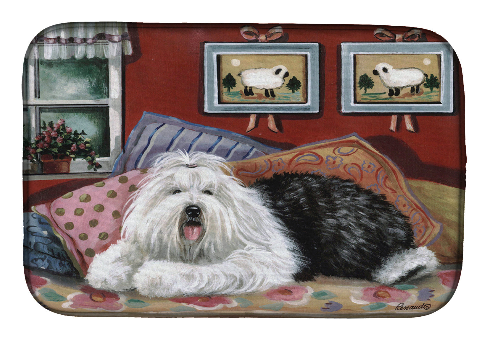 Old English Sheepdog Sweet Dreams Dish Drying Mat Absorbent Dish Drying Mat Pad for Kitchen Counter Dish Drainer Mat for Countertop, 14 x 21", Multicolor