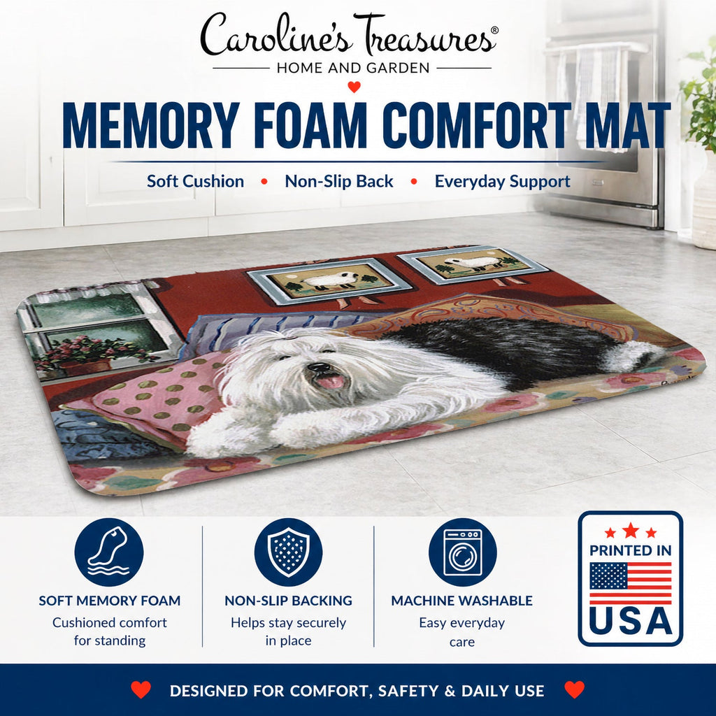 Old English Sheepdog Sweet Dreams Memory Foam Kitchen Mat Machine Washable Anti-Fatigue Cushion Comfort Bath or Kitchen Rug