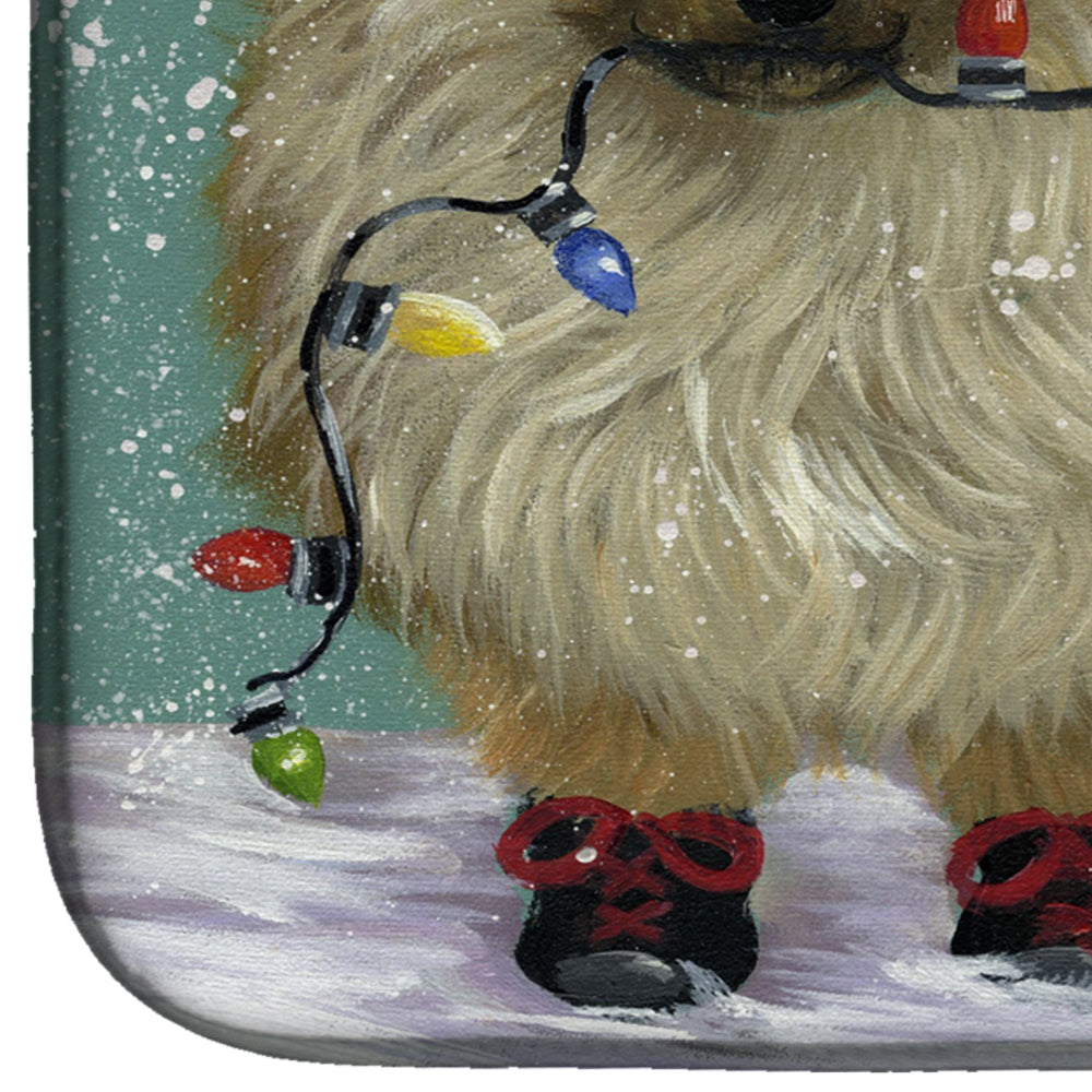 Pomeranian Christmas Lighten Up Dish Drying Mat Absorbent Dish Drying Mat Pad for Kitchen Counter Dish Drainer Mat for Countertop, 14 x 21", Multicolor