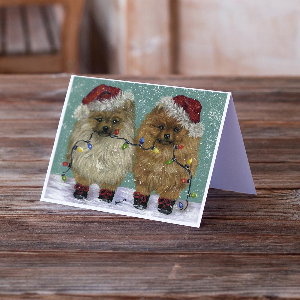 Pomeranian Christmas Lighten Up Greeting Cards Pack of 8 Blank Cards with Envelopes Whimsical A7 Size 5x7