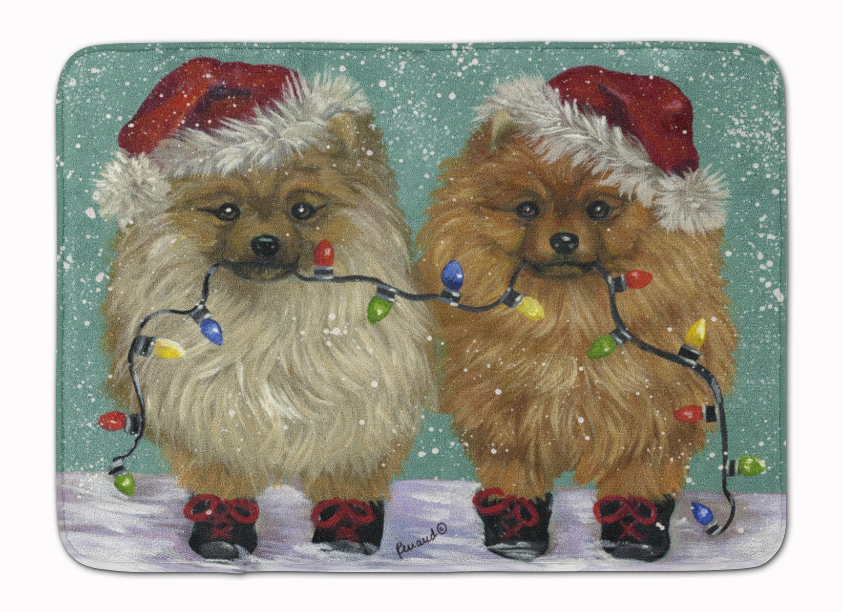 Pomeranian Christmas Lighten Up Memory Foam Kitchen Mat Machine Washable Anti-Fatigue Cushion Comfort Bath or Kitchen Rug