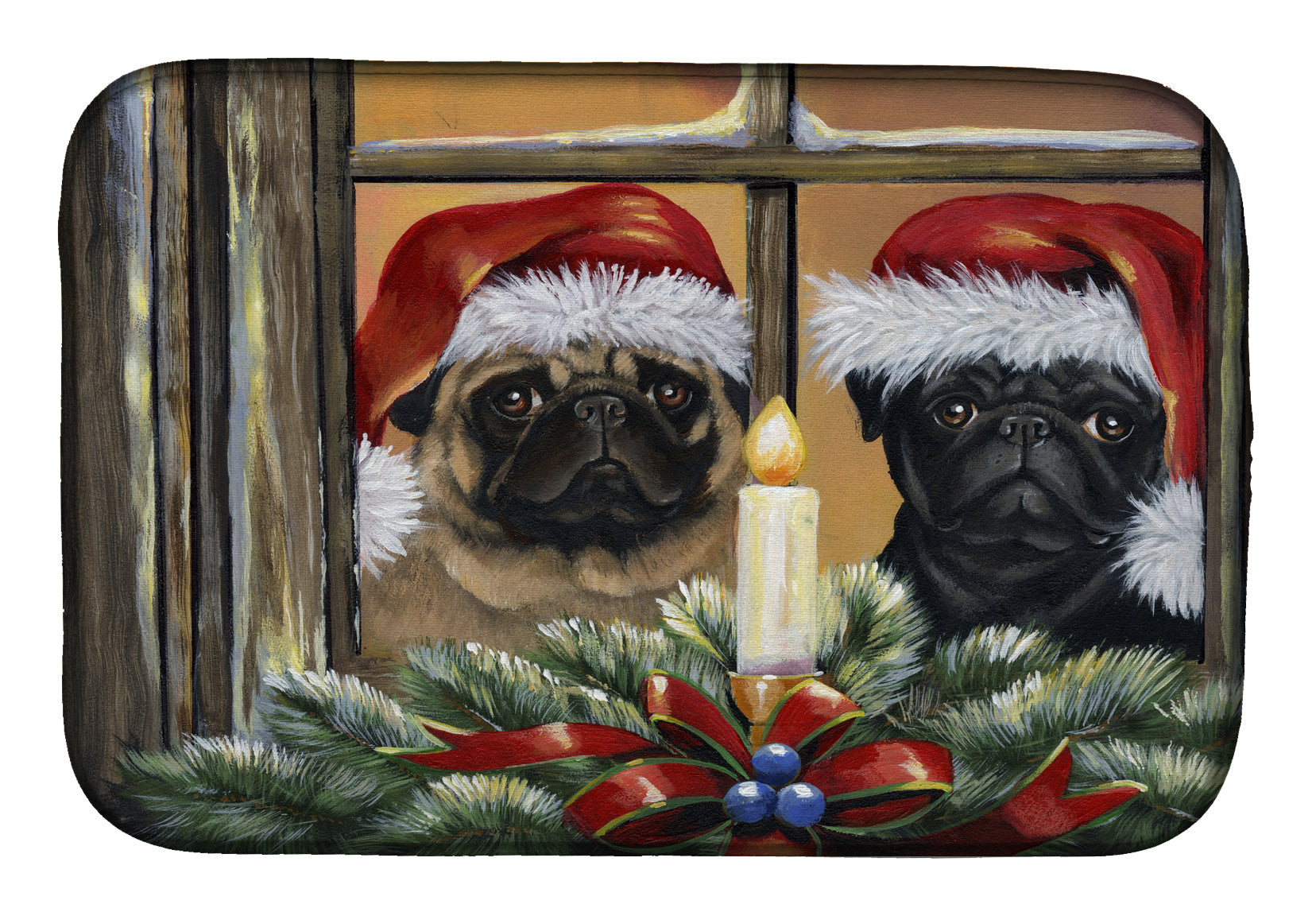 Pug Christmas Anticipation Dish Drying Mat Absorbent Dish Drying Mat Pad for Kitchen Counter Dish Drainer Mat for Countertop, 14 x 21", Multicolor