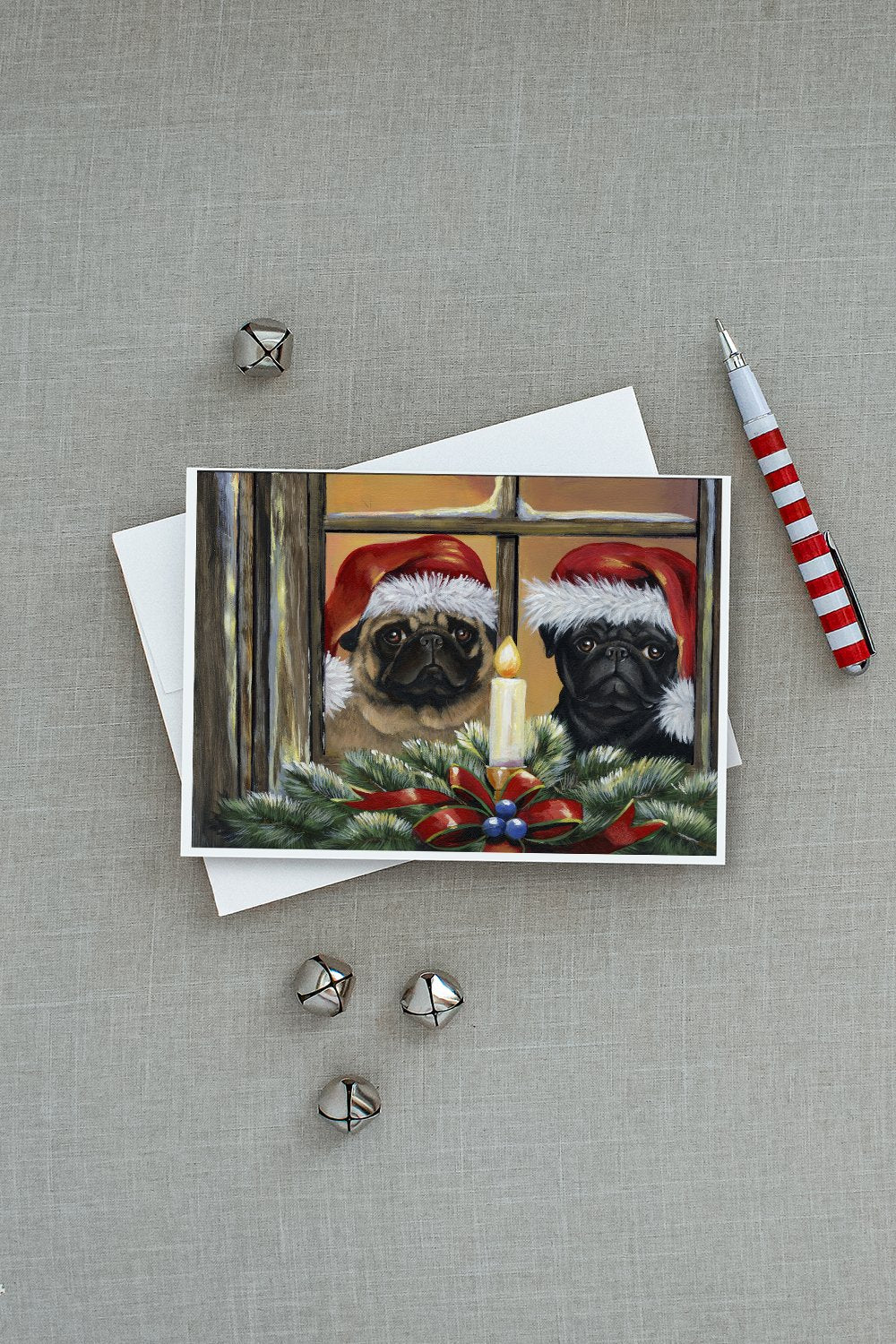 Pug Christmas Anticipation Greeting Cards Pack of 8 Blank Cards with Envelopes Whimsical A7 Size 5x7