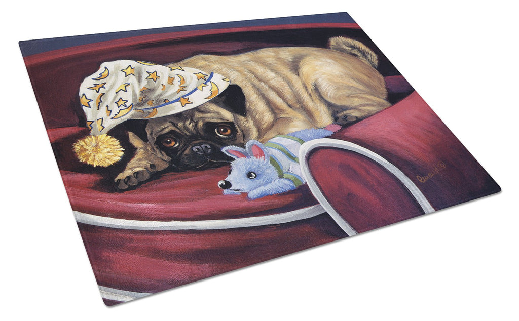 Pug Goodnight Sweetheart Cutting Board Tempered Glass Kitchen Cutting Surface, Heat Resistant Chopping, Non-Slip Feet, Food Prep & Serving