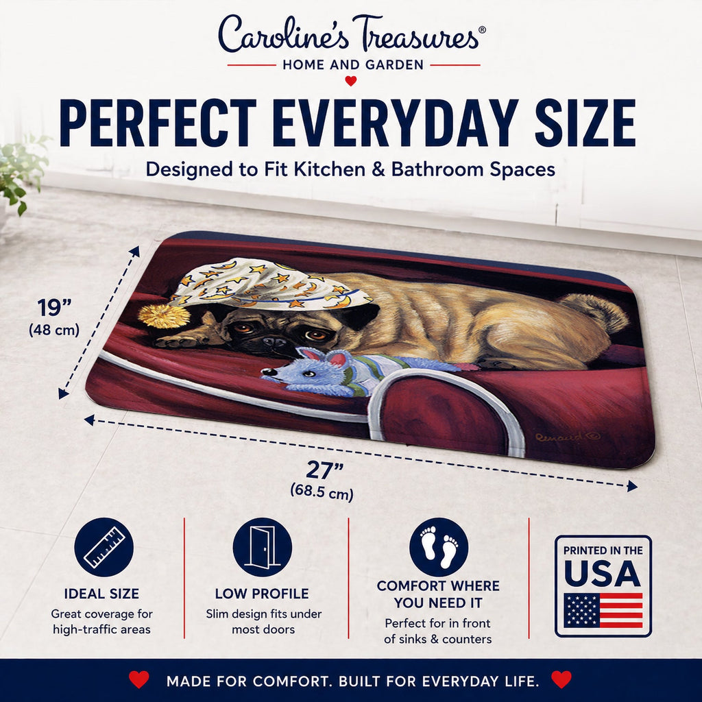Pug Goodnight Sweetheart Memory Foam Kitchen Mat Machine Washable Anti-Fatigue Cushion Comfort Bath or Kitchen Rug