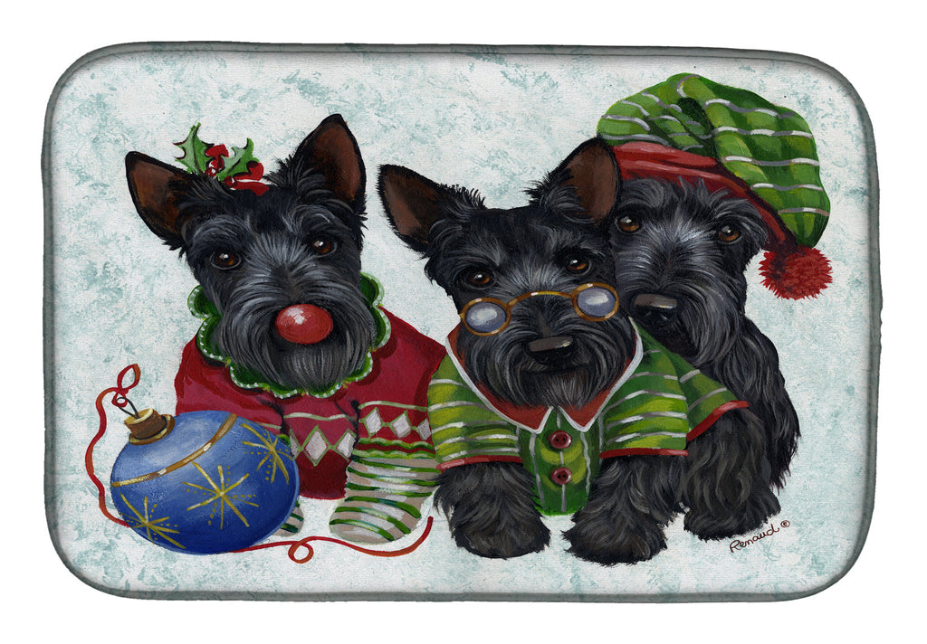Scottish Terrier Christmas Elves Dish Drying Mat Absorbent Dish Drying Mat Pad for Kitchen Counter Dish Drainer Mat for Countertop, 14 x 21", Multicolor
