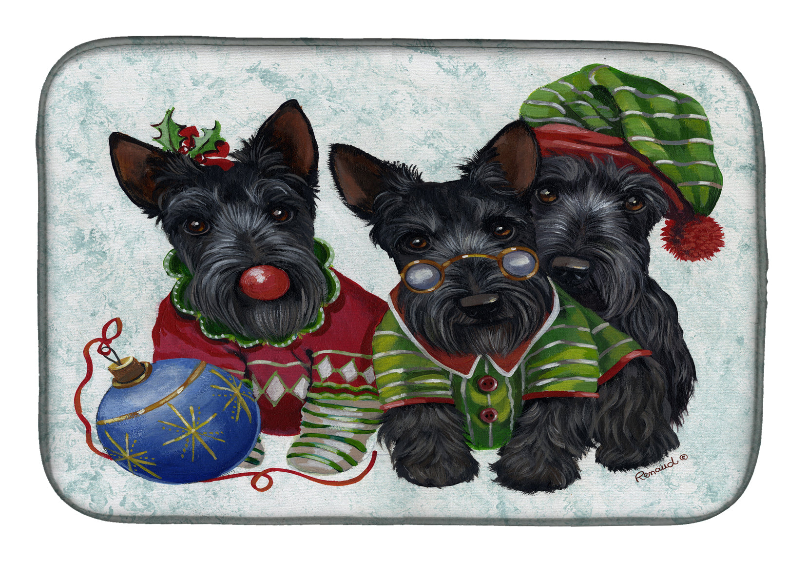 Scottish Terrier Christmas Elves Dish Drying Mat Absorbent Dish Drying Mat Pad for Kitchen Counter Dish Drainer Mat for Countertop, 14 x 21", Multicolor