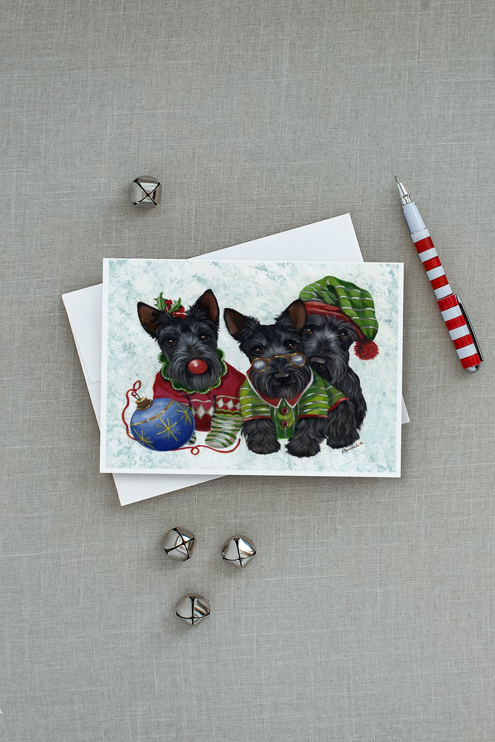 Scottish Terrier Christmas Elves Greeting Cards Pack of 8 Blank Cards with Envelopes Whimsical A7 Size 5x7