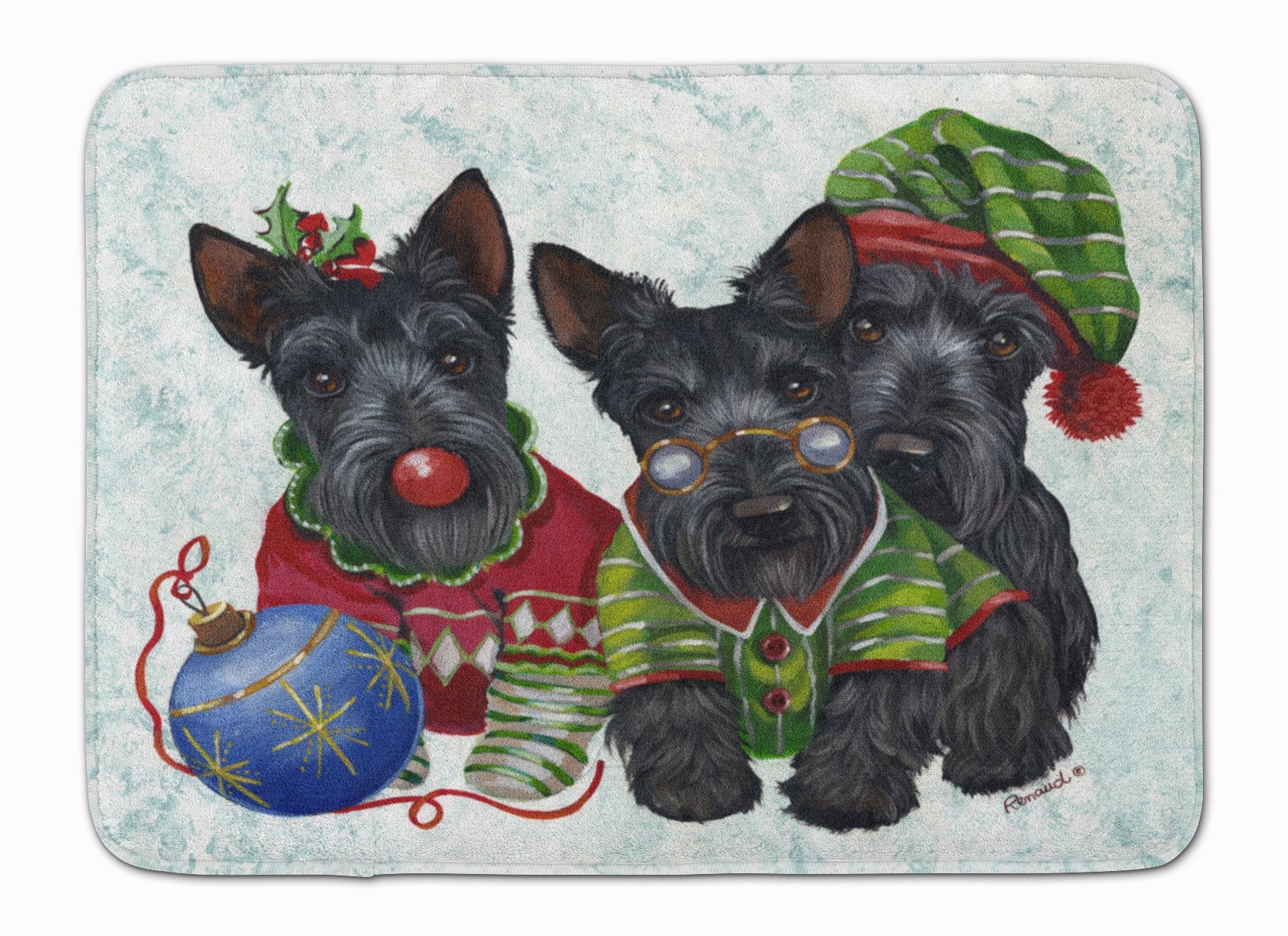 Scottish Terrier Christmas Elves Memory Foam Kitchen Mat Machine Washable Anti-Fatigue Cushion Comfort Bath or Kitchen Rug