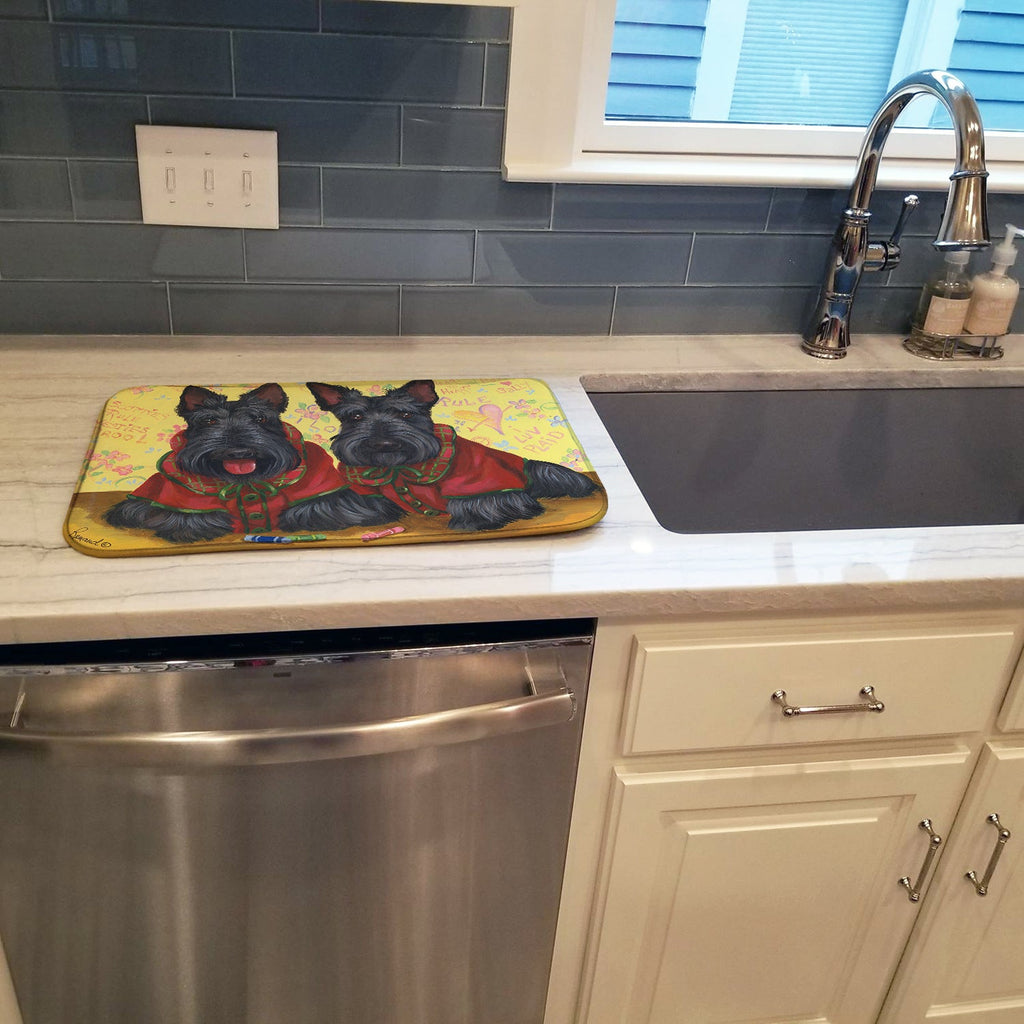 Scottish Terrier Scotties Rule Dish Drying Mat Absorbent Dish Drying Mat Pad for Kitchen Counter Dish Drainer Mat for Countertop, 14 x 21", Multicolor