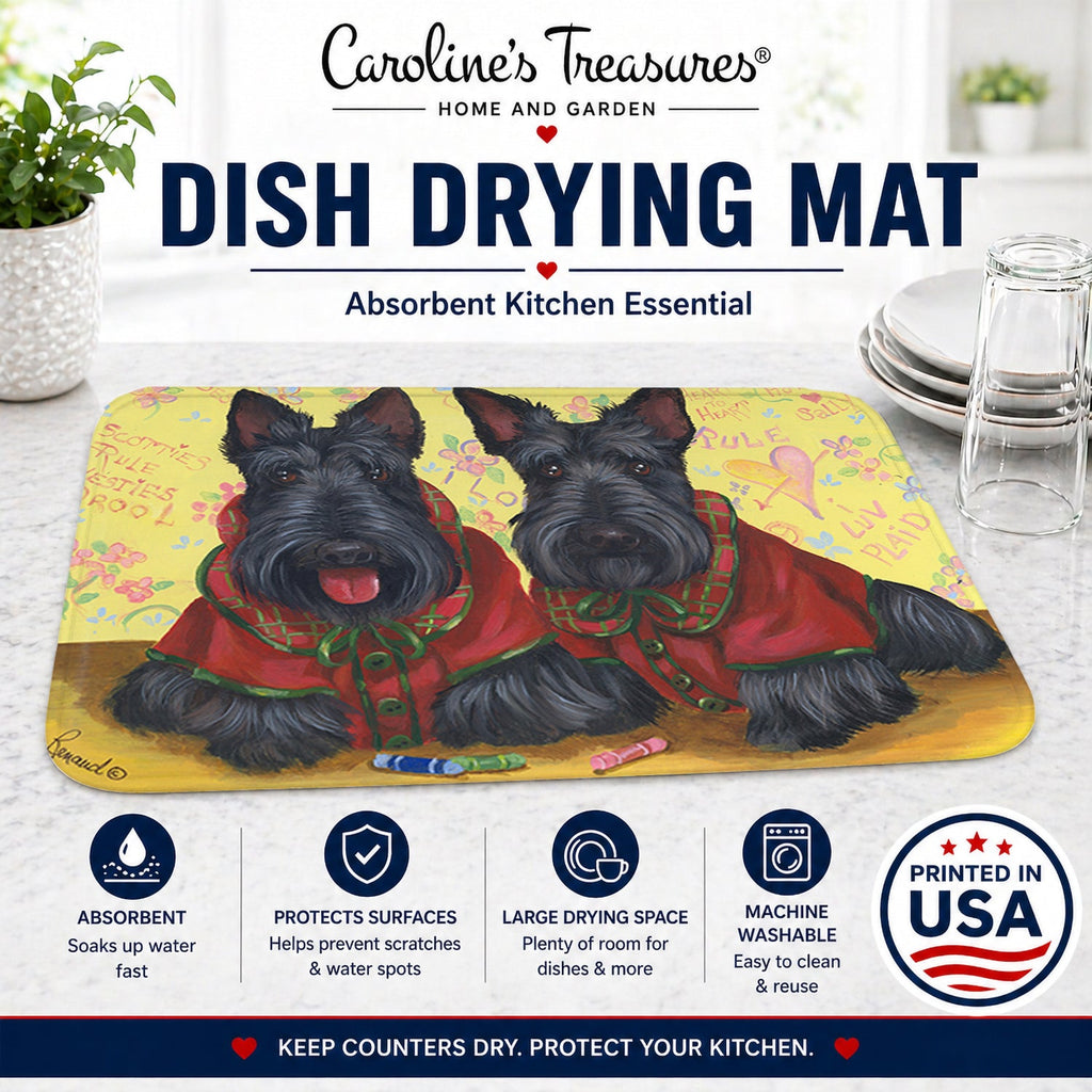 Scottish Terrier Scotties Rule Dish Drying Mat Absorbent Dish Drying Mat Pad for Kitchen Counter Dish Drainer Mat for Countertop, 14 x 21", Multicolor