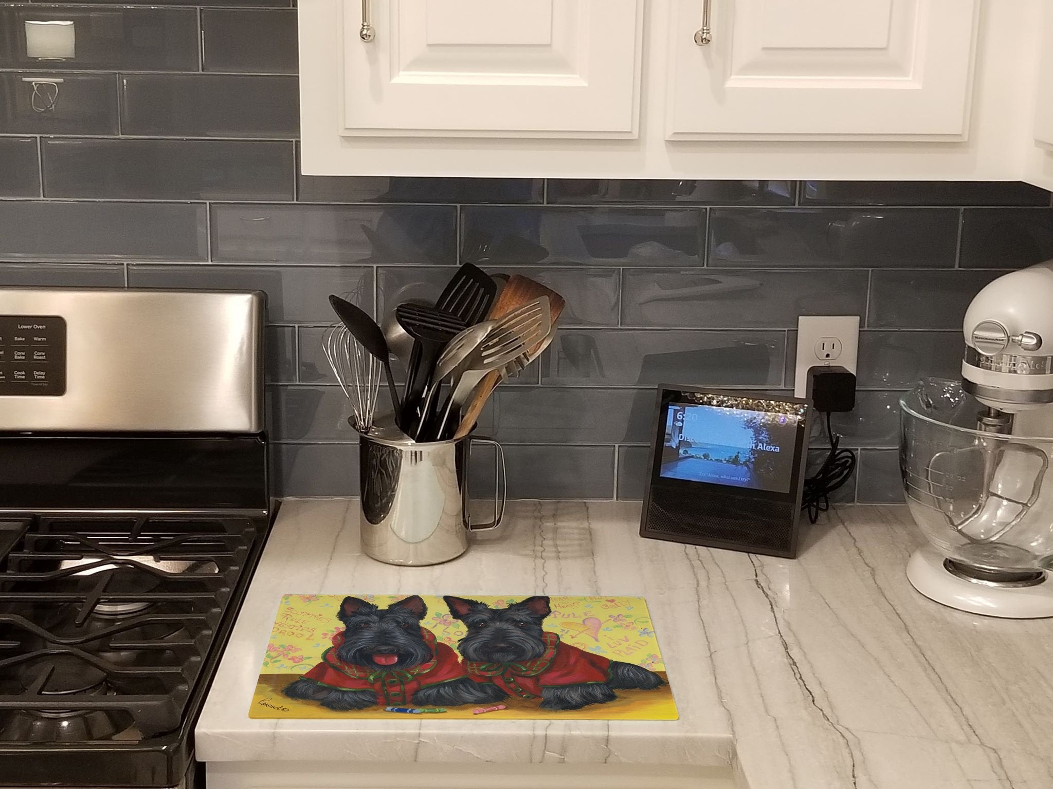 Scottish Terrier Scotties Rule Cutting Board Tempered Glass Kitchen Cutting Surface, Heat Resistant Chopping, Non-Slip Feet, Food Prep & Serving