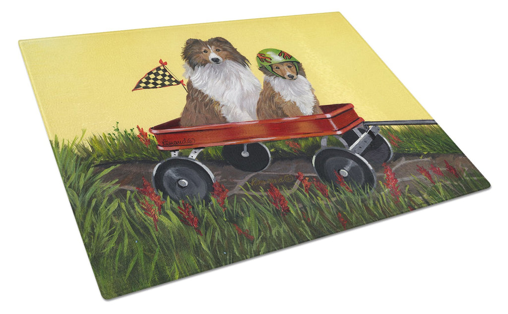Sheltie Sheepdog Express Cutting Board Tempered Glass Kitchen Cutting Surface, Heat Resistant Chopping, Non-Slip Feet, Food Prep & Serving