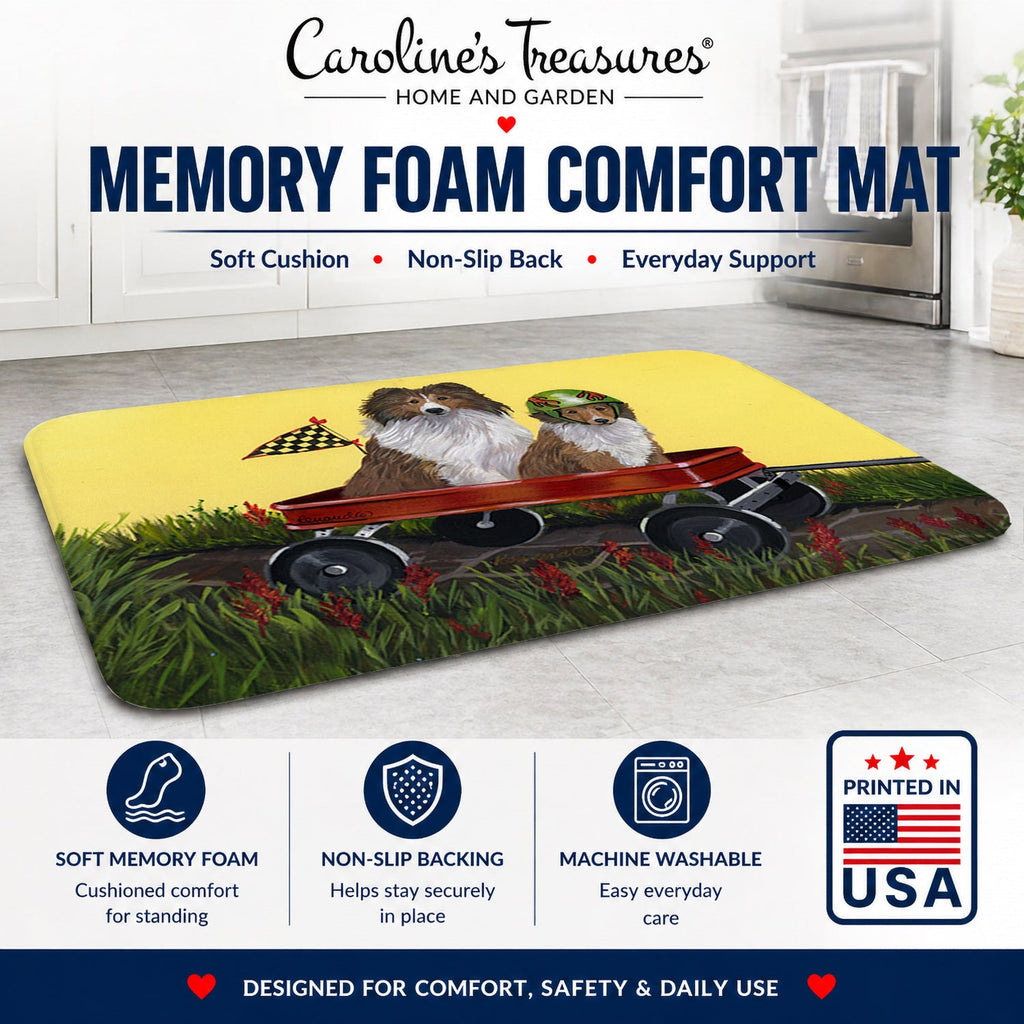Sheltie Sheepdog Express Memory Foam Kitchen Mat Machine Washable Anti-Fatigue Cushion Comfort Bath or Kitchen Rug
