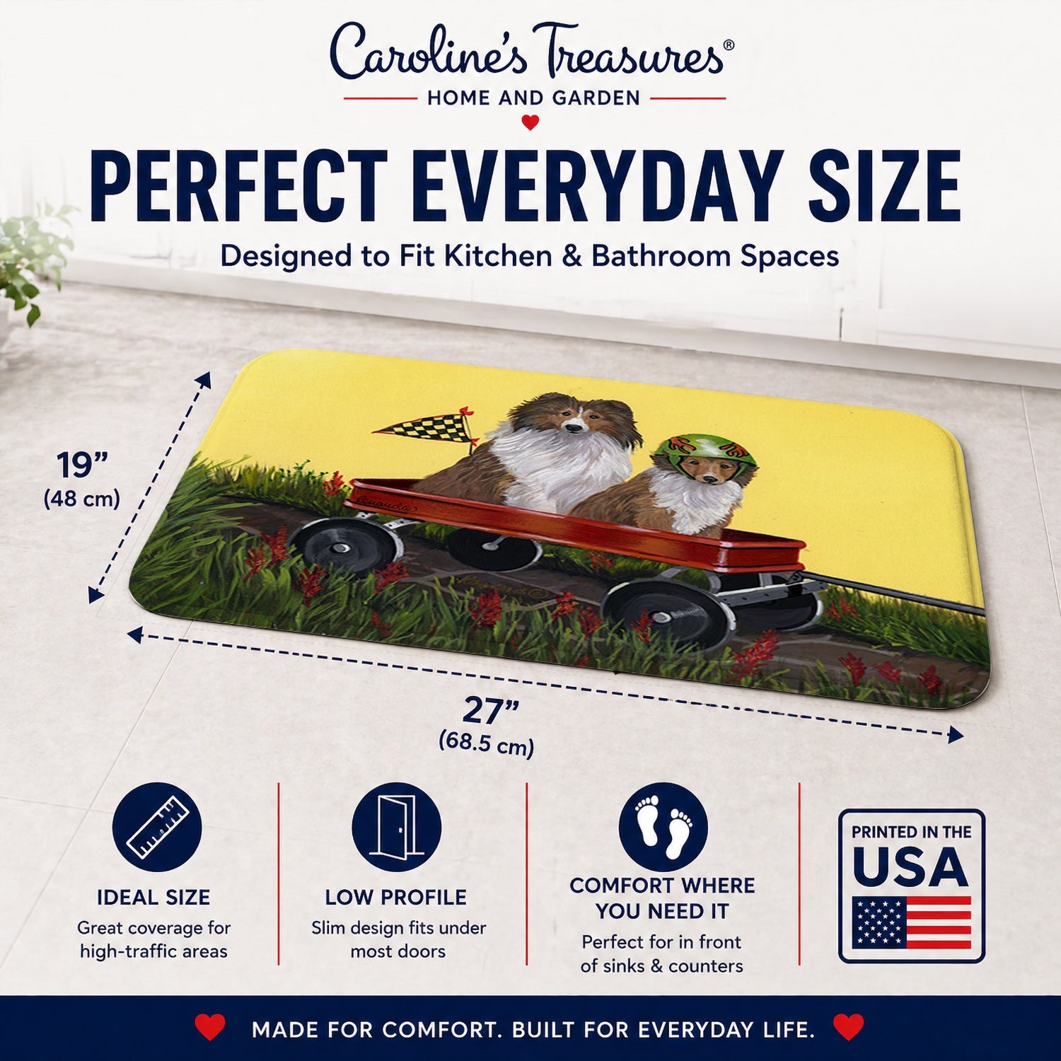 Sheltie Sheepdog Express Memory Foam Kitchen Mat Machine Washable Anti-Fatigue Cushion Comfort Bath or Kitchen Rug