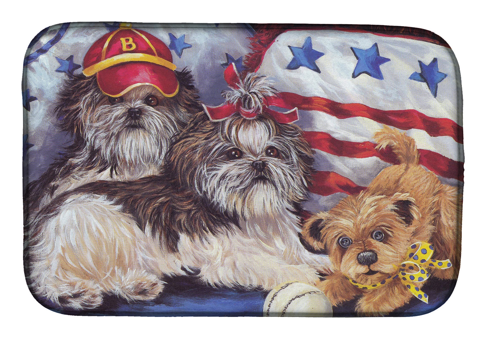 Shih Tzu Americana Sweethearts Dish Drying Mat Absorbent Dish Drying Mat Pad for Kitchen Counter Dish Drainer Mat for Countertop, 14 x 21", Multicolor