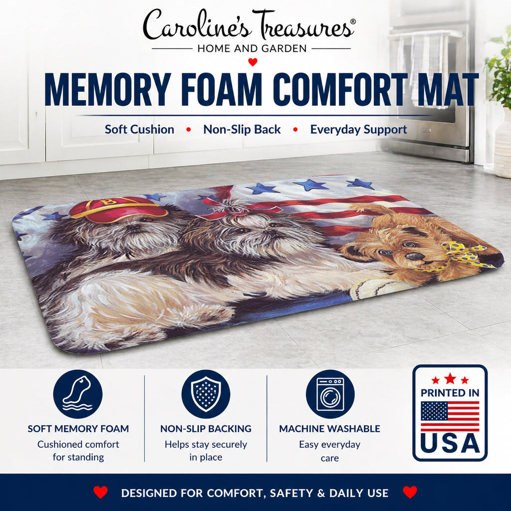 Shih Tzu Americana Sweethearts Memory Foam Kitchen Mat Machine Washable Anti-Fatigue Cushion Comfort Bath or Kitchen Rug