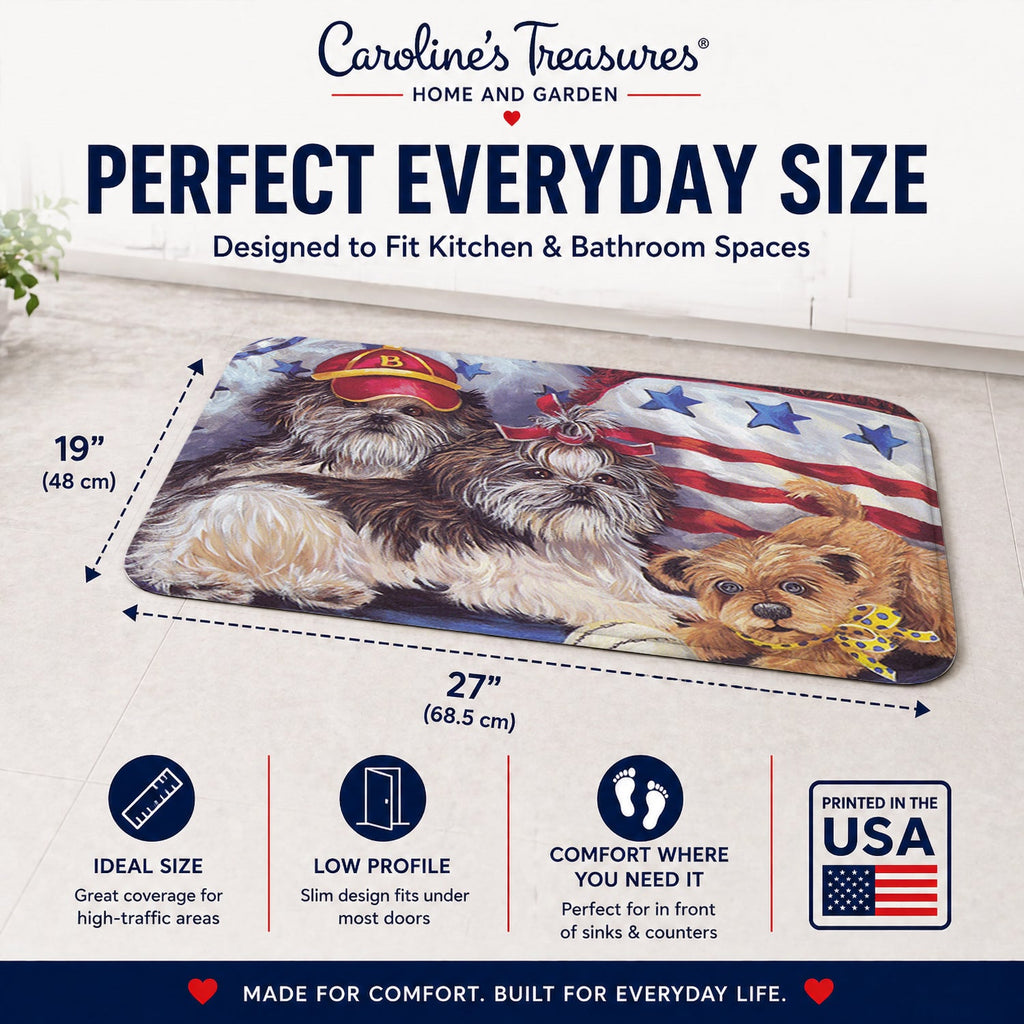Shih Tzu Americana Sweethearts Memory Foam Kitchen Mat Machine Washable Anti-Fatigue Cushion Comfort Bath or Kitchen Rug