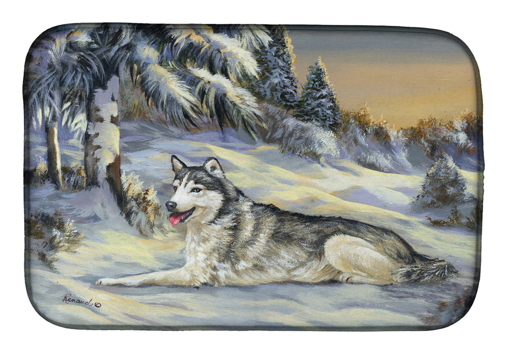Siberian Husky Winterscape Dish Drying Mat Absorbent Dish Drying Mat Pad for Kitchen Counter Dish Drainer Mat for Countertop, 14 x 21", Multicolor