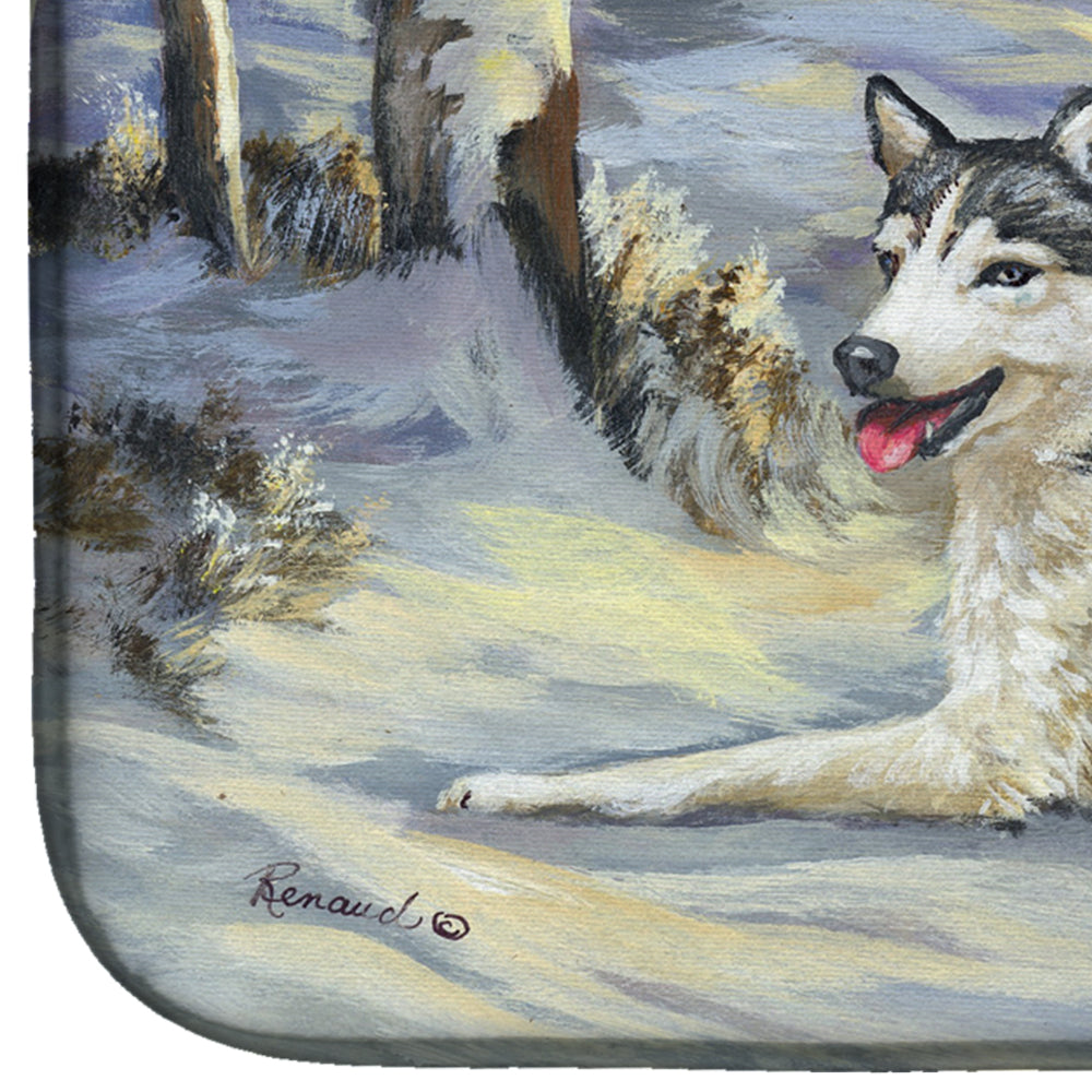 Siberian Husky Winterscape Dish Drying Mat Absorbent Dish Drying Mat Pad for Kitchen Counter Dish Drainer Mat for Countertop, 14 x 21", Multicolor