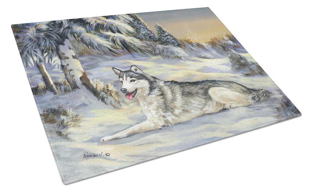 Siberian Husky Winterscape Cutting Board Tempered Glass Kitchen Cutting Surface, Heat Resistant Chopping, Non-Slip Feet, Food Prep & Serving