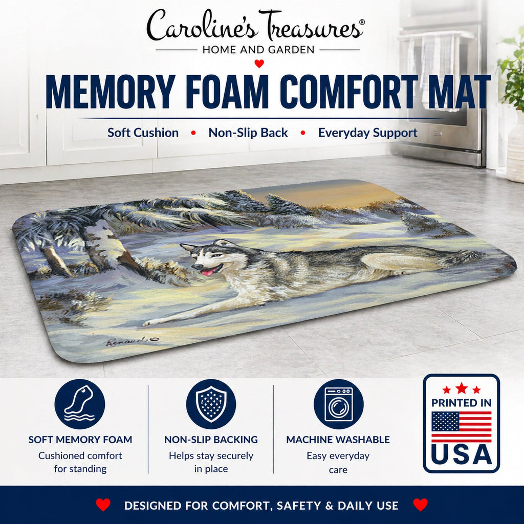 Siberian Husky Winterscape Memory Foam Kitchen Mat Machine Washable Anti-Fatigue Cushion Comfort Bath or Kitchen Rug