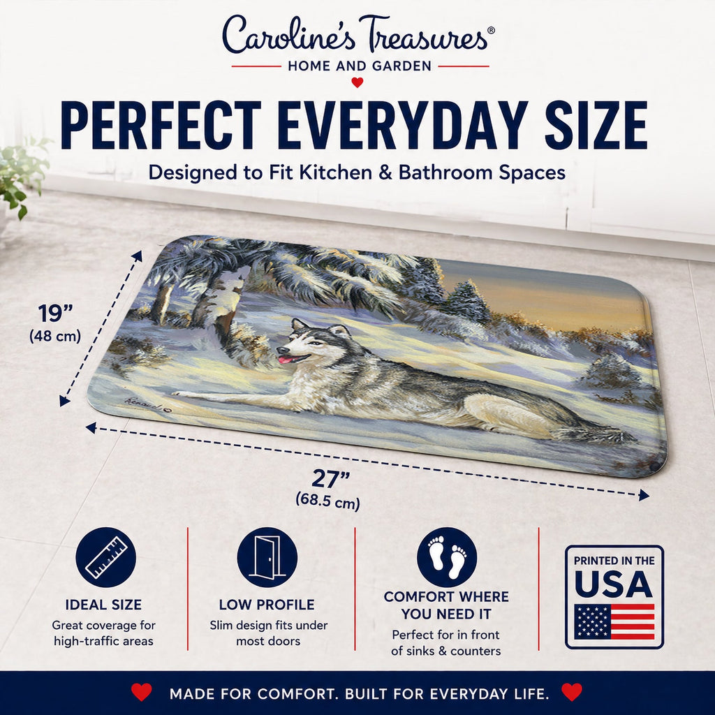 Siberian Husky Winterscape Memory Foam Kitchen Mat Machine Washable Anti-Fatigue Cushion Comfort Bath or Kitchen Rug