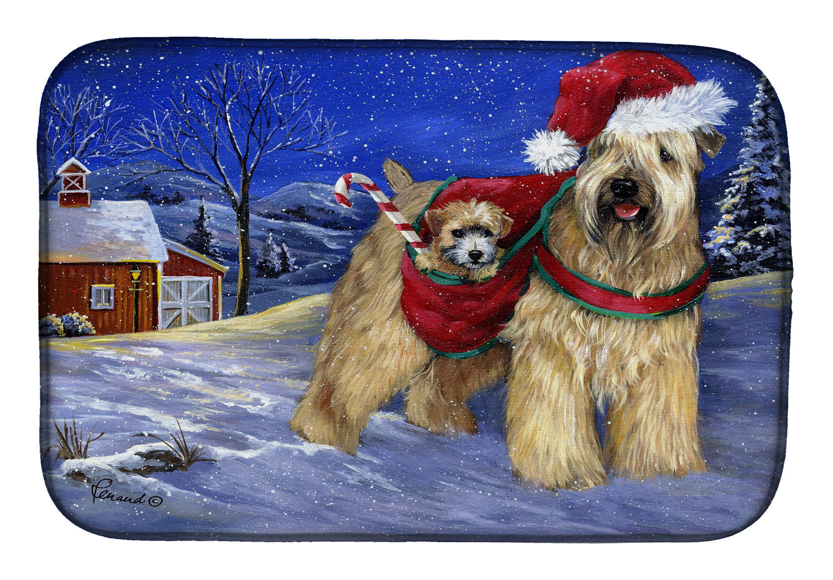 Wheaten Terrier Christmas Dish Drying Mat Absorbent Dish Drying Mat Pad for Kitchen Counter Dish Drainer Mat for Countertop, 14 x 21", Multicolor