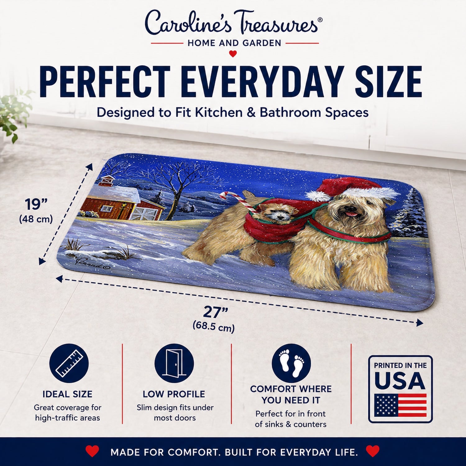 Wheaten Terrier Christmas Memory Foam Kitchen Mat Machine Washable Anti-Fatigue Cushion Comfort Bath or Kitchen Rug