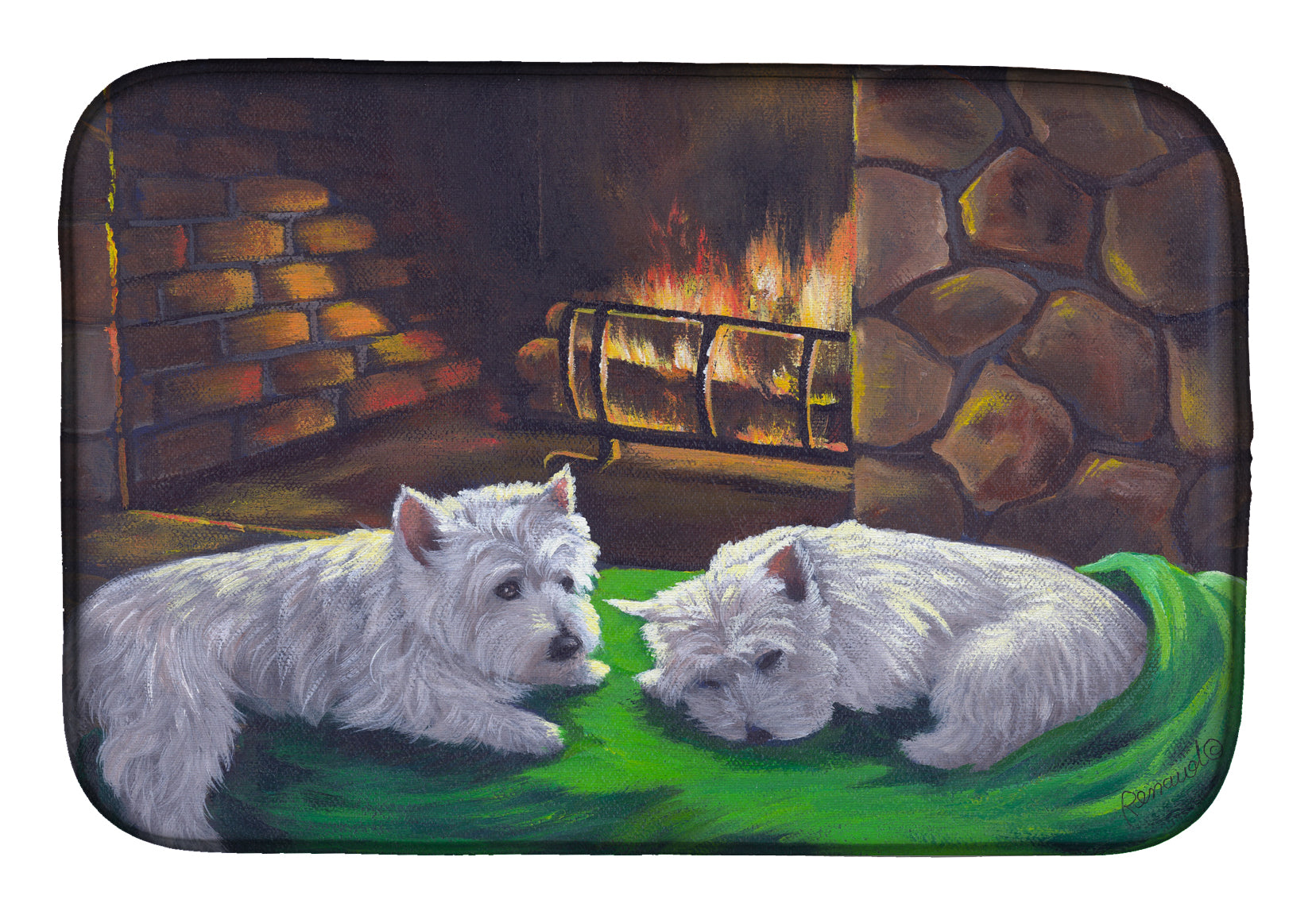 Westie A Winter's Night Dish Drying Mat Absorbent Dish Drying Mat Pad for Kitchen Counter Dish Drainer Mat for Countertop, 14 x 21", Multicolor