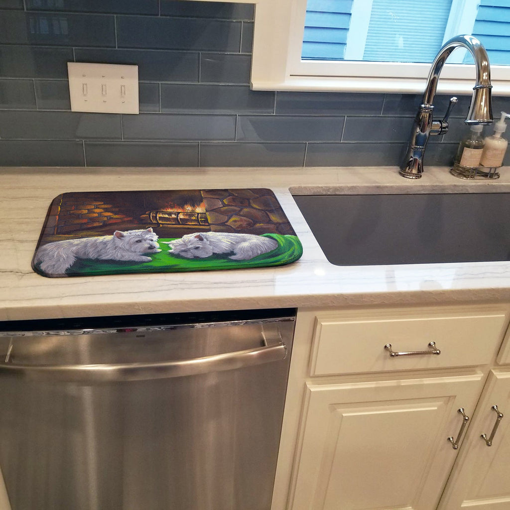 Westie A Winter's Night Dish Drying Mat Absorbent Dish Drying Mat Pad for Kitchen Counter Dish Drainer Mat for Countertop, 14 x 21", Multicolor