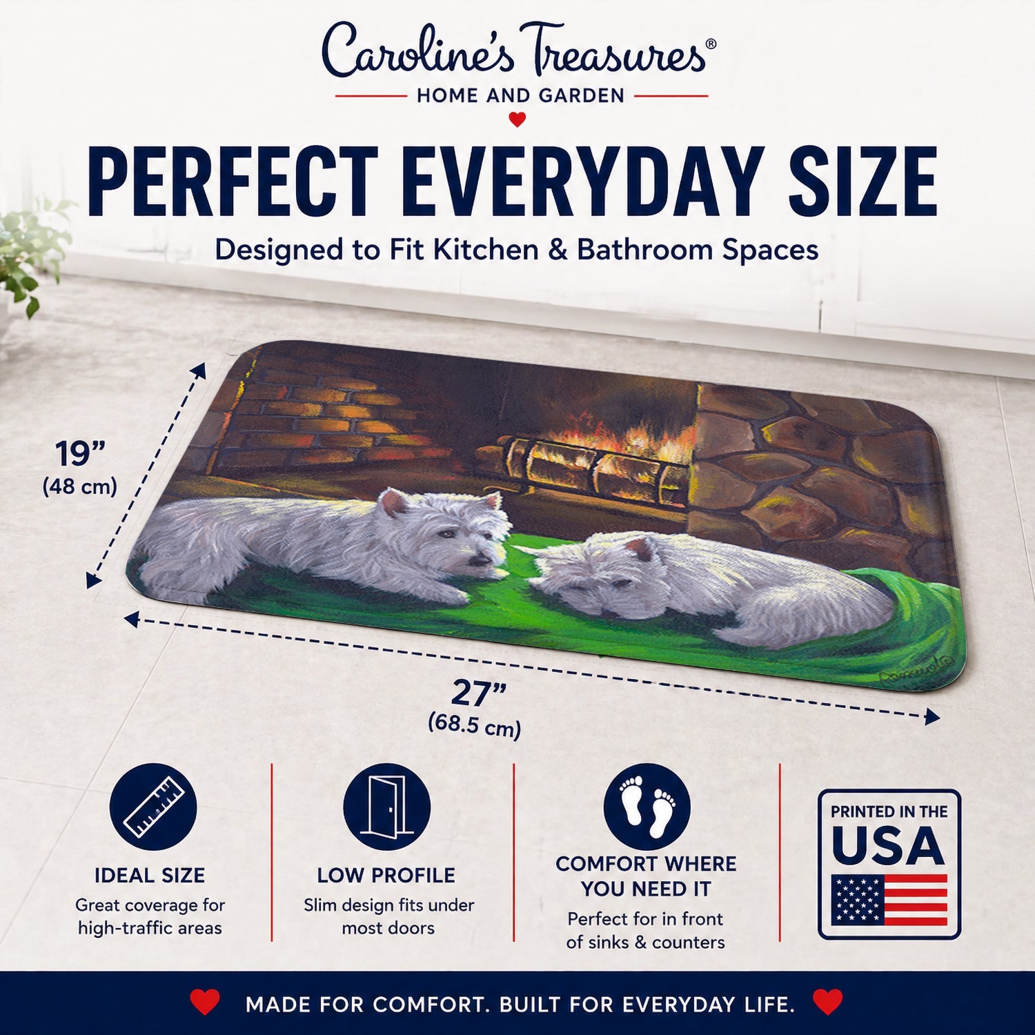 Westie A Winter's Night Memory Foam Kitchen Mat Machine Washable Anti-Fatigue Cushion Comfort Bath or Kitchen Rug