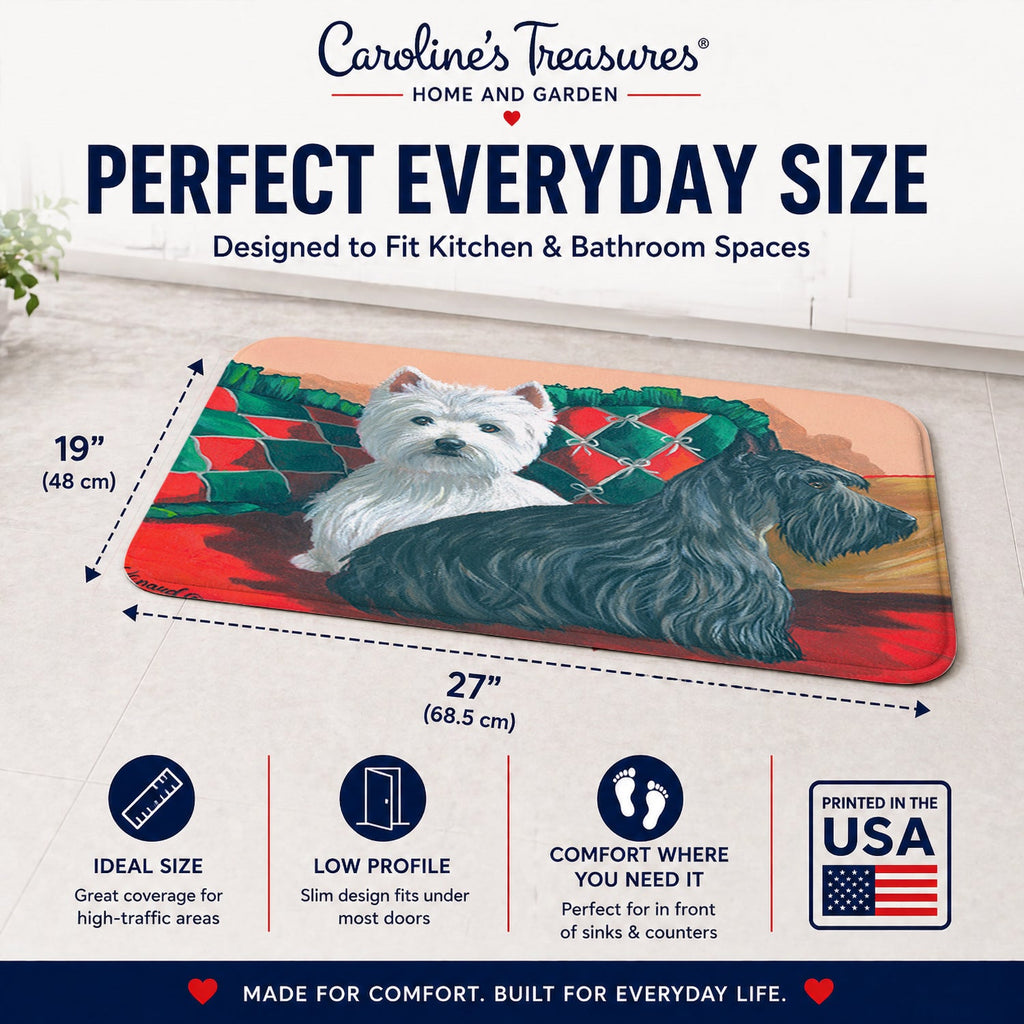 Westie and Scottie Great Scots Memory Foam Kitchen Mat Machine Washable Anti-Fatigue Cushion Comfort Bath or Kitchen Rug