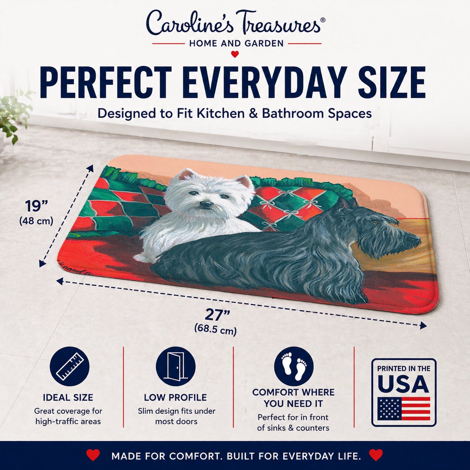 Westie and Scottie Great Scots Memory Foam Kitchen Mat Machine Washable Anti-Fatigue Cushion Comfort Bath or Kitchen Rug