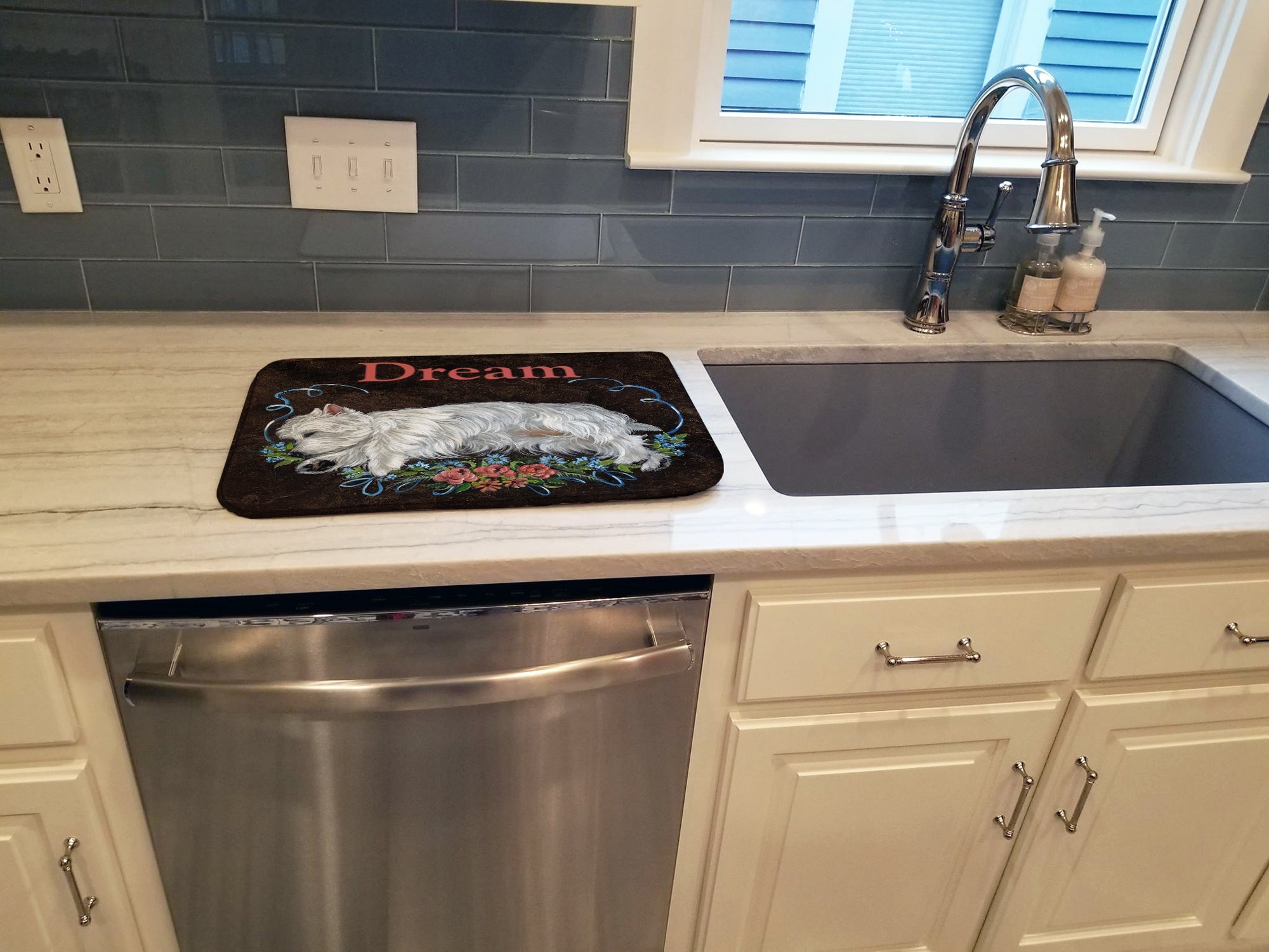 Westie Dream Dish Drying Mat Absorbent Dish Drying Mat Pad for Kitchen Counter Dish Drainer Mat for Countertop, 14 x 21", Multicolor