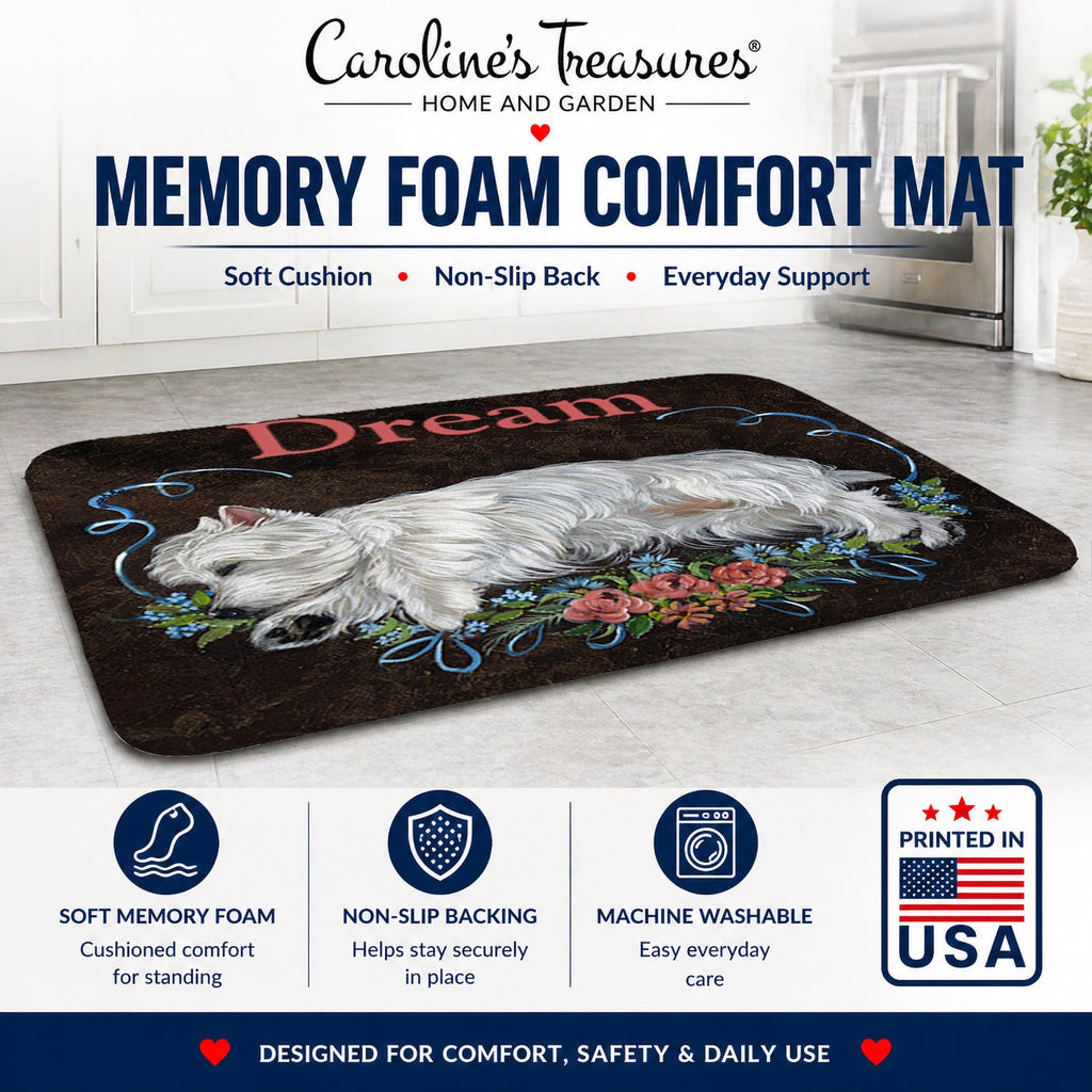 Westie Dream Memory Foam Kitchen Mat Machine Washable Anti-Fatigue Cushion Comfort Bath or Kitchen Rug