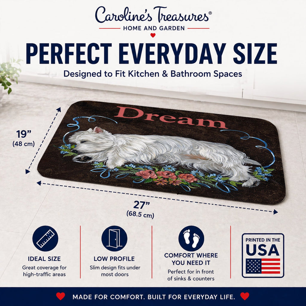 Westie Dream Memory Foam Kitchen Mat Machine Washable Anti-Fatigue Cushion Comfort Bath or Kitchen Rug