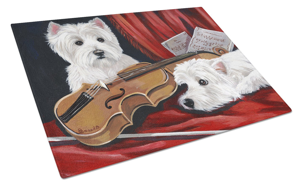 Westie Fiddlers Cutting Board Tempered Glass Kitchen Cutting Surface, Heat Resistant Chopping, Non-Slip Feet, Food Prep & Serving