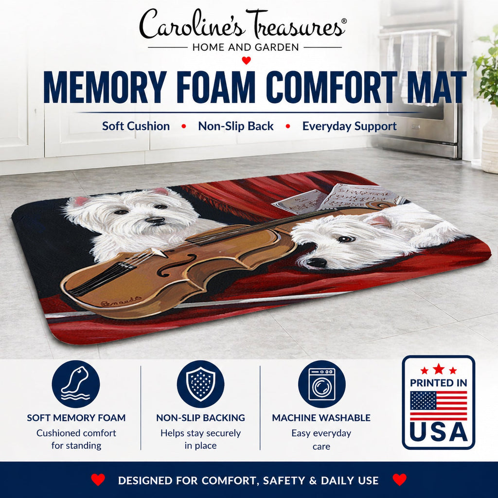 Westie Fiddlers Memory Foam Kitchen Mat Machine Washable Anti-Fatigue Cushion Comfort Bath or Kitchen Rug