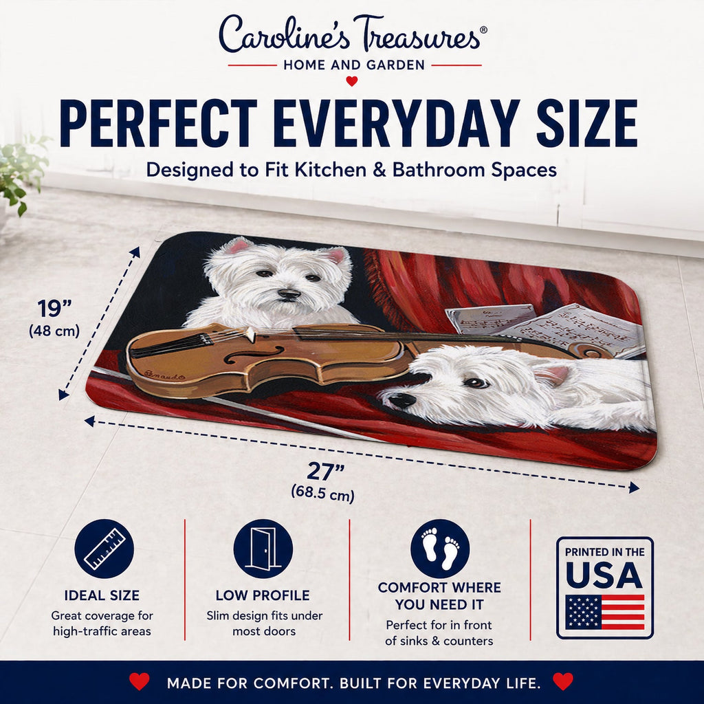 Westie Fiddlers Memory Foam Kitchen Mat Machine Washable Anti-Fatigue Cushion Comfort Bath or Kitchen Rug