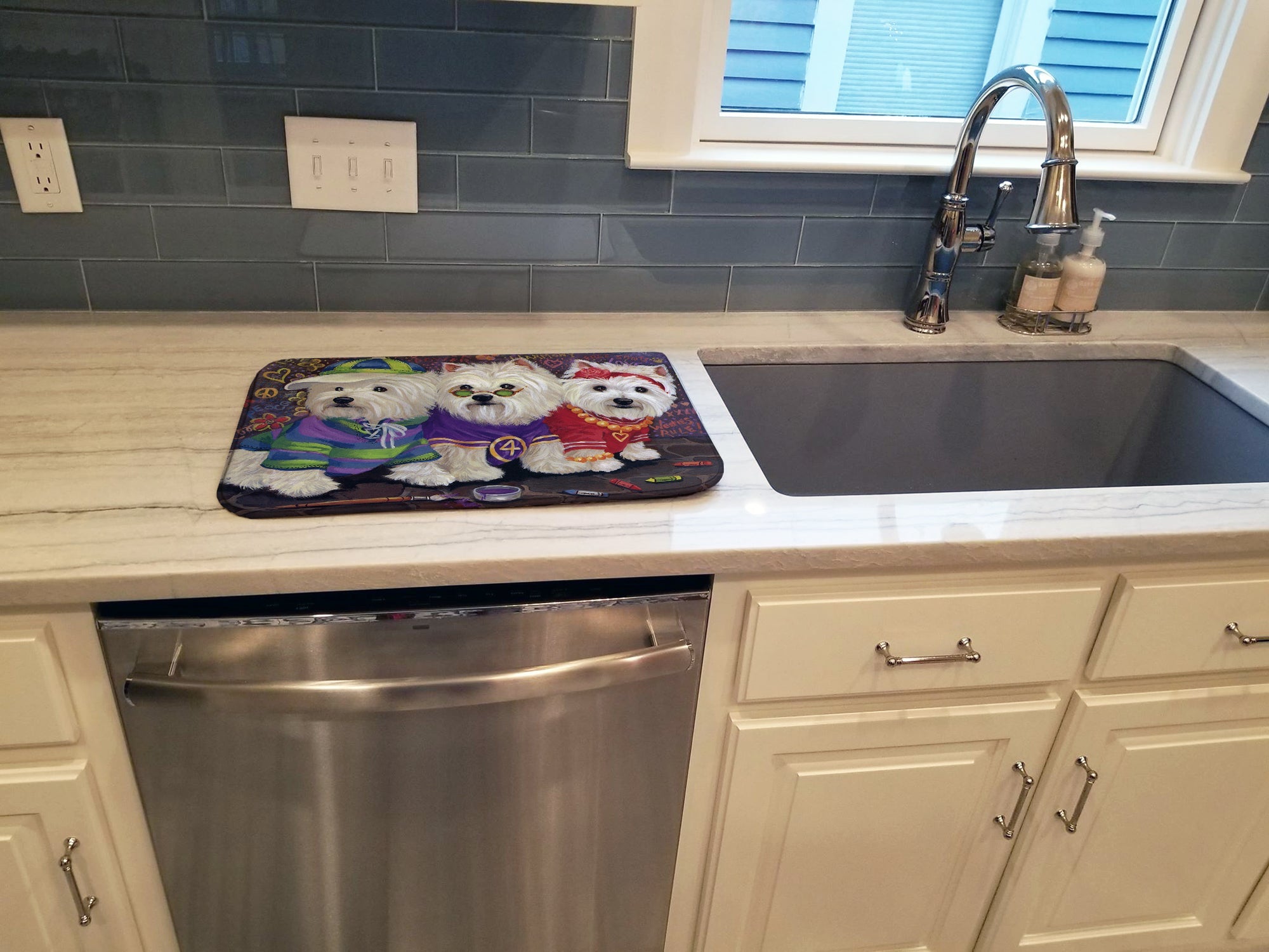 Westie Free Spirits Dish Drying Mat Absorbent Dish Drying Mat Pad for Kitchen Counter Dish Drainer Mat for Countertop, 14 x 21", Multicolor