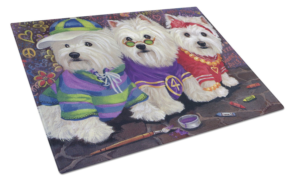 Westie Free Spirits Cutting Board Tempered Glass Kitchen Cutting Surface, Heat Resistant Chopping, Non-Slip Feet, Food Prep & Serving