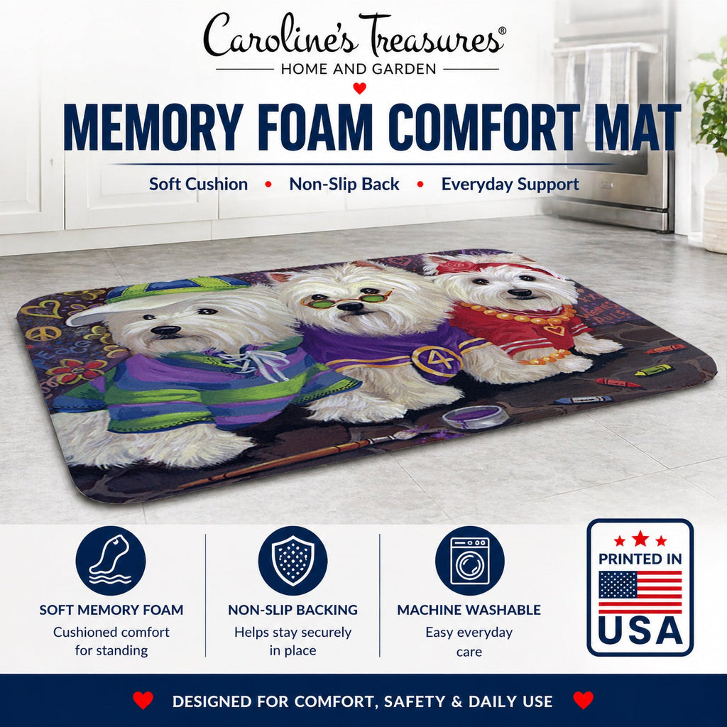 Westie Free Spirits Memory Foam Kitchen Mat Machine Washable Anti-Fatigue Cushion Comfort Bath or Kitchen Rug