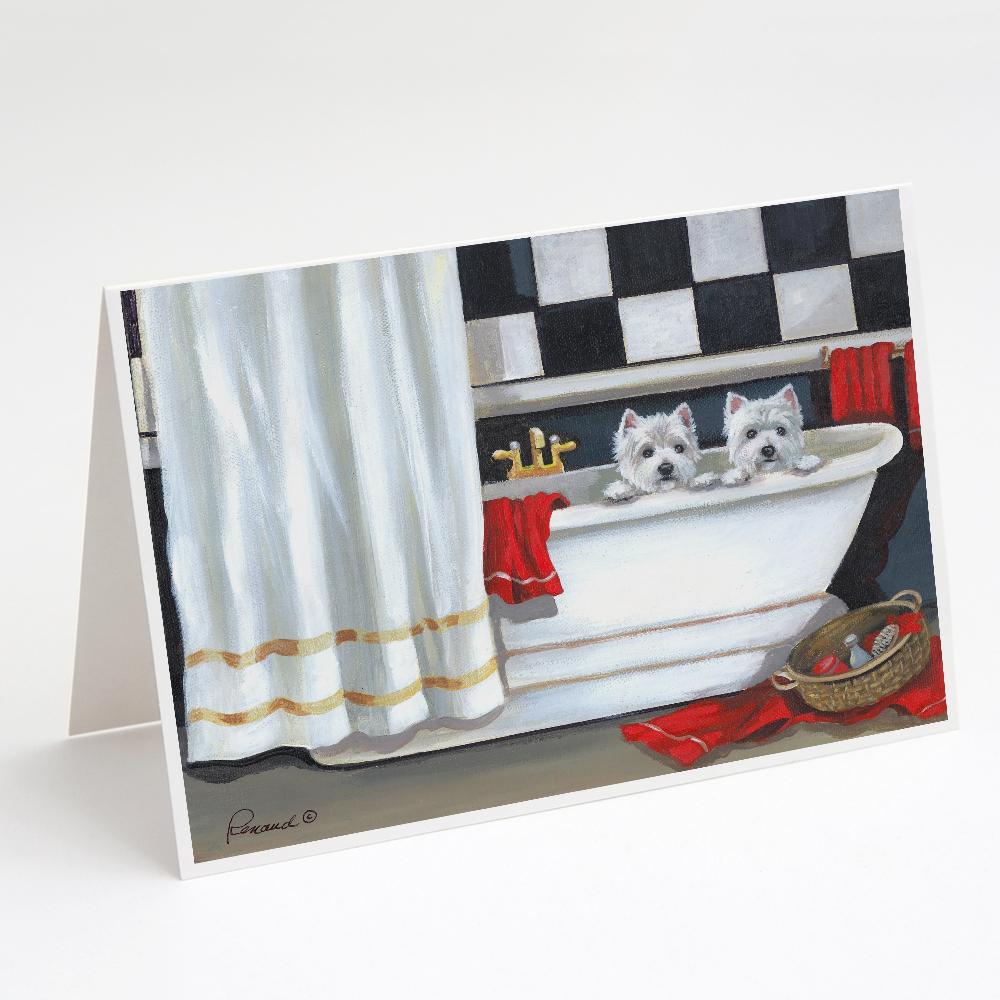 Westie Pour Le Bain Bathtime Greeting Cards Pack of 8 Blank Cards with Envelopes Whimsical A7 Size 5x7