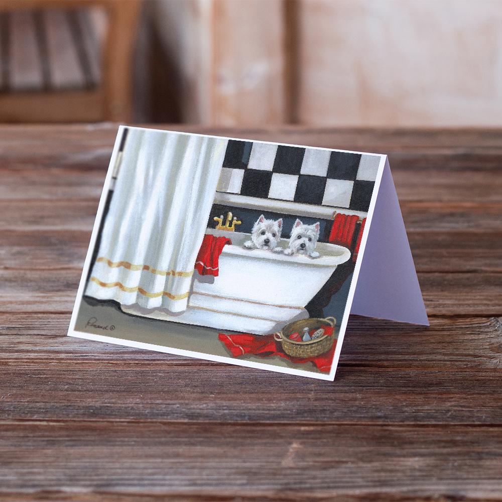 Westie Pour Le Bain Bathtime Greeting Cards Pack of 8 Blank Cards with Envelopes Whimsical A7 Size 5x7