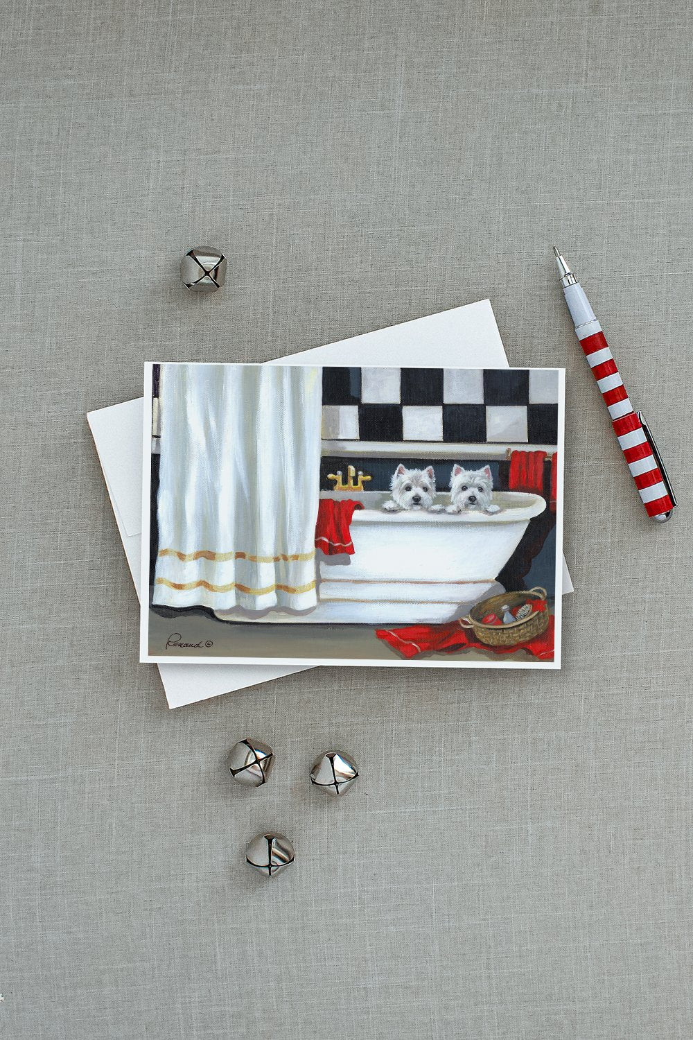 Westie Pour Le Bain Bathtime Greeting Cards Pack of 8 Blank Cards with Envelopes Whimsical A7 Size 5x7