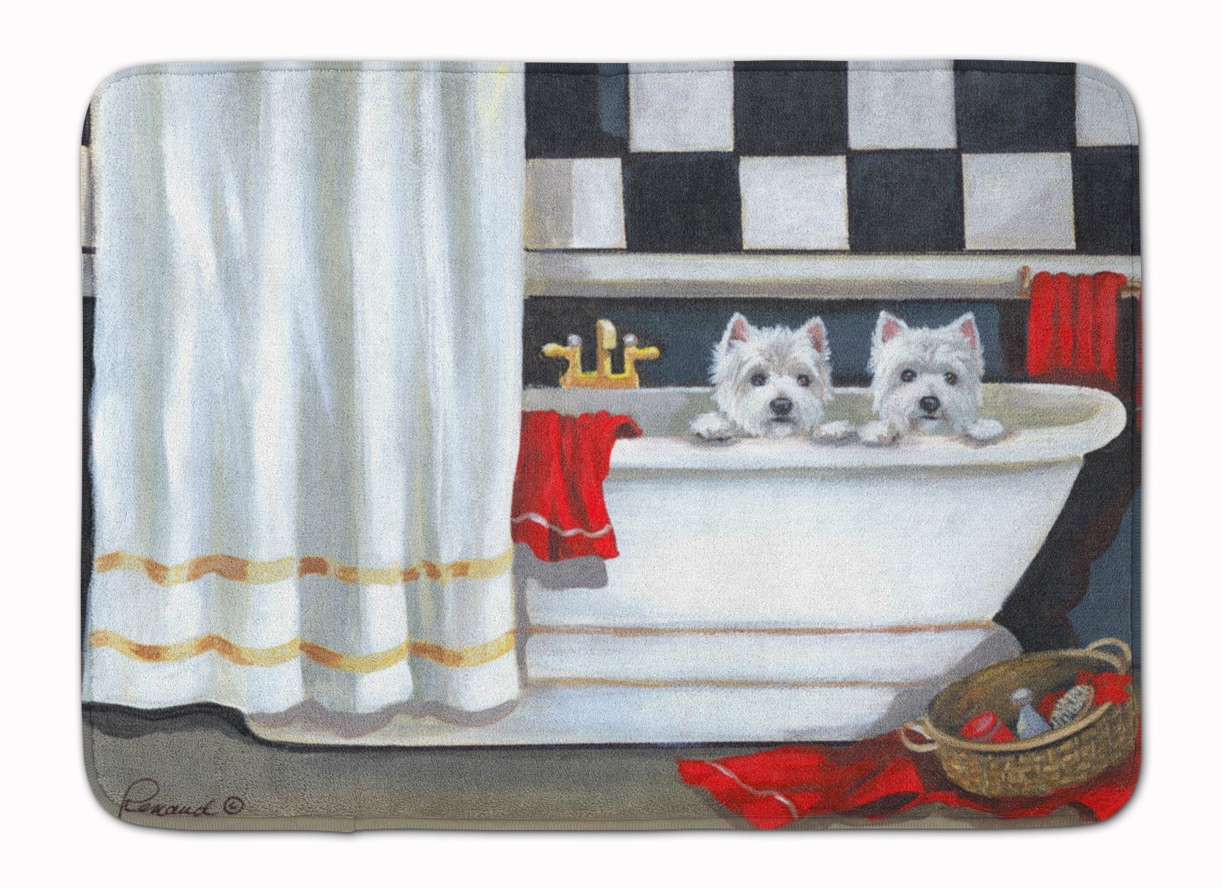 Westie Pour Le Bain Bathtime Memory Foam Kitchen Mat Machine Washable Anti-Fatigue Cushion Comfort Bath or Kitchen Rug