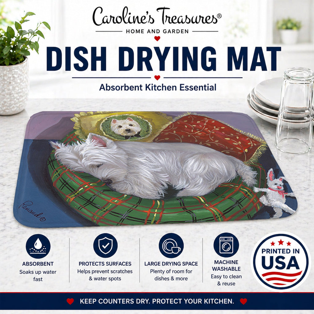 Westie Precious Toto Dish Drying Mat Absorbent Dish Drying Mat Pad for Kitchen Counter Dish Drainer Mat for Countertop, 14 x 21", Multicolor