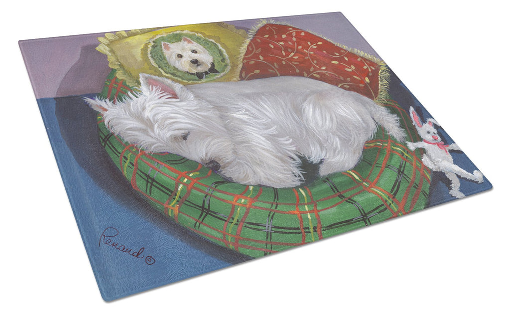 Westie Precious Toto Cutting Board Tempered Glass Kitchen Cutting Surface, Heat Resistant Chopping, Non-Slip Feet, Food Prep & Serving
