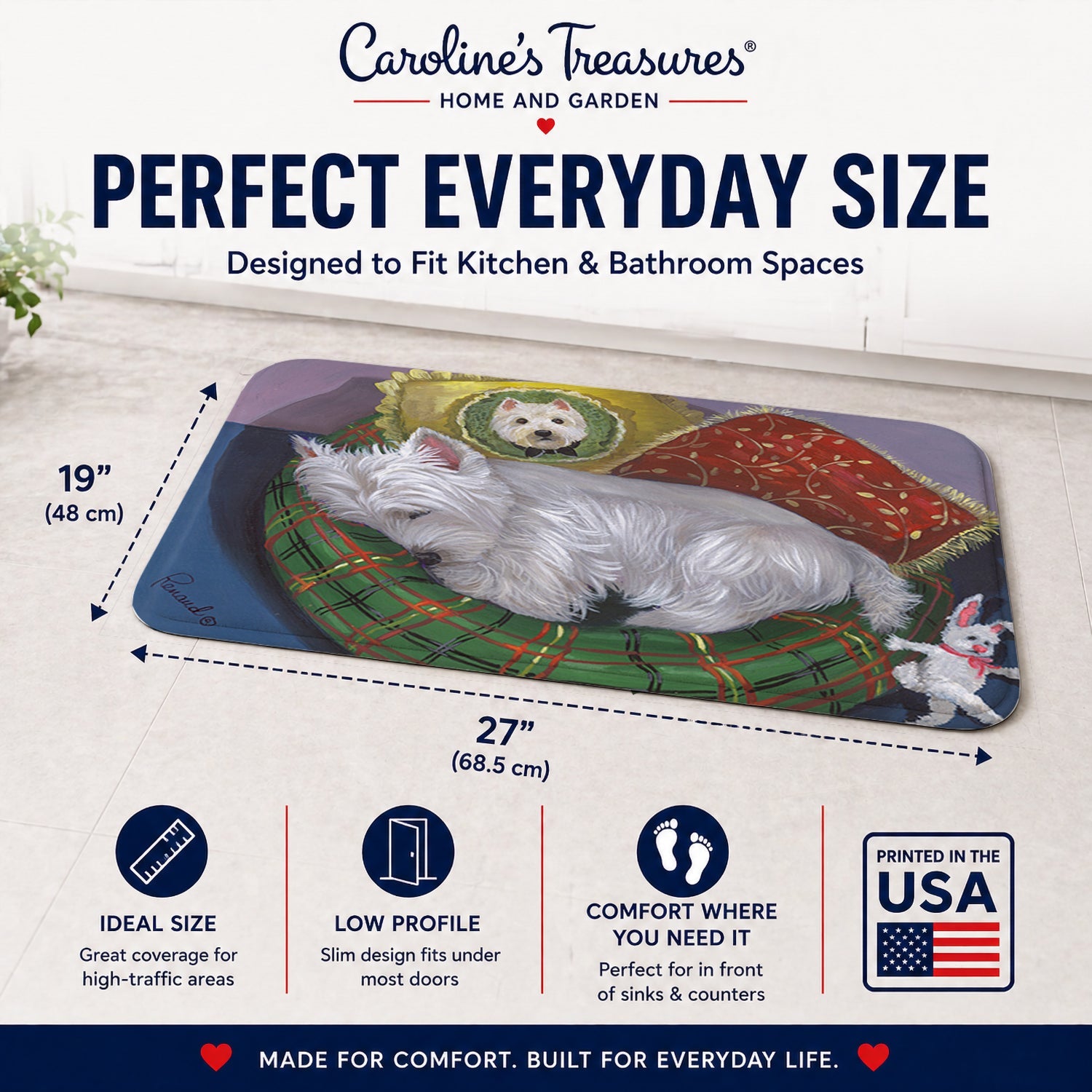 Westie Precious Toto Memory Foam Kitchen Mat Machine Washable Anti-Fatigue Cushion Comfort Bath or Kitchen Rug